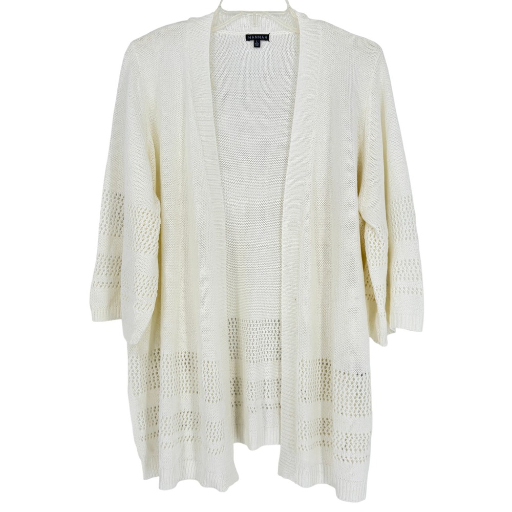 Hannah Boho Coastal Crochet Cardigan Open Front Lightweight Layer Womens L